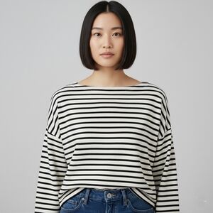 Reitmans Striped Crew Neck PulloverXXL Navy White Striped Cotton Nautical